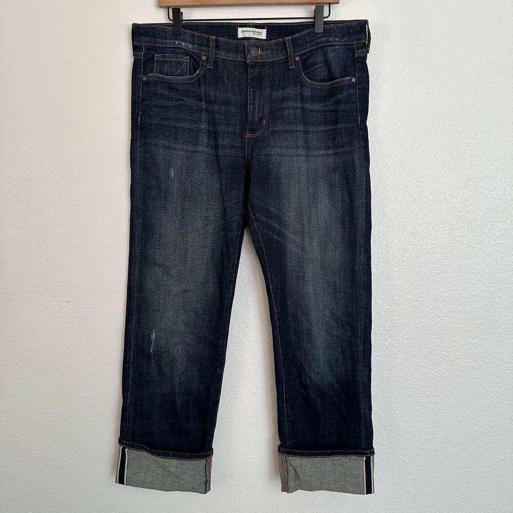 Banana Republic Mens Straight Leg Dark Wash Denim Jeans 32x32 Pockets Whiskering